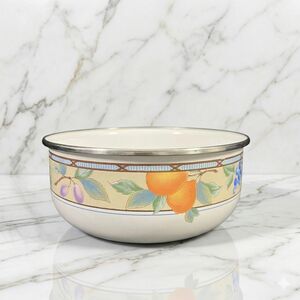 Vintage Mikasa Garden Harvest Enamelware Fruit Salad Mixing Bowl Stainless Rim